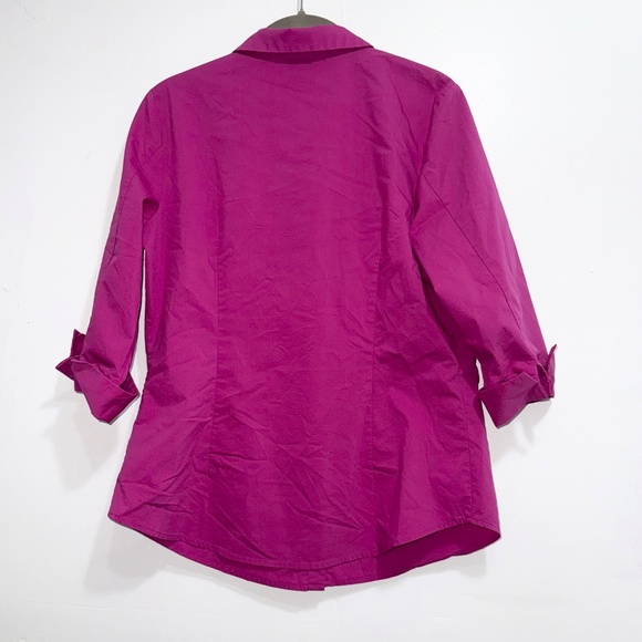 Worthington Fuchsia Button Front Shirt Cuffed Sleeves Women’s Medium - Picture 3 of 7